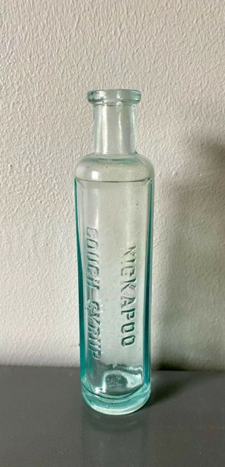 Antique Aqua Kickapoo Cough Cure Bottle.  No Chips Or Cracks