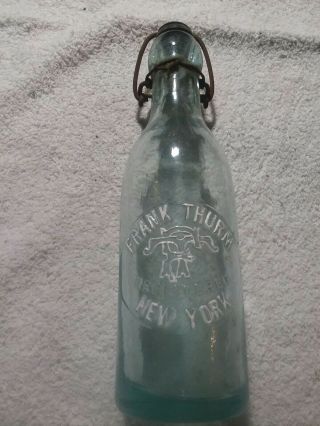 Rare Vintage Blob Top Applied Top Bottle Frank Thurm York With Top Embossed