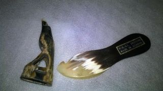 2 Vintage Horn Items.  1 X Sewing Hook,  Made In Kendal,  1 X Bird Figure.  Unusual