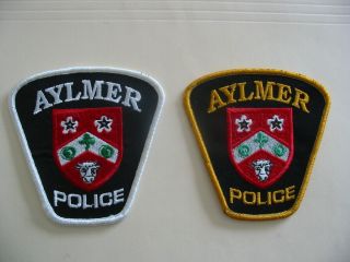 (2) Rare Old Style Patches Of The Aylmer Police.  Ontario,  Canada
