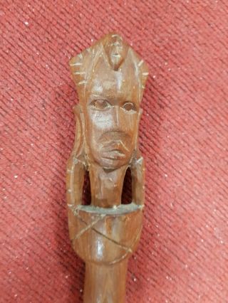 Vintage Wooden Carved Man Head Walking Stick African 37 " Long