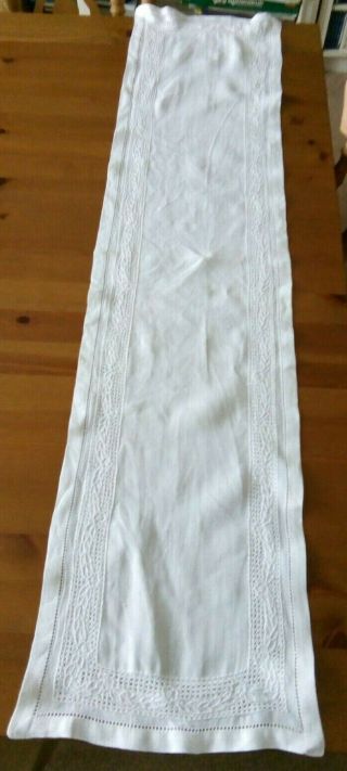 Vintage White Linen Table/dresser Runner With Hand Embroided White Work.