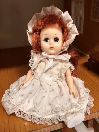 Vintage Vogue Ginny Doll With Tagged Dress Shoes 1984 Sleep Eyes Red Hair Bonnet