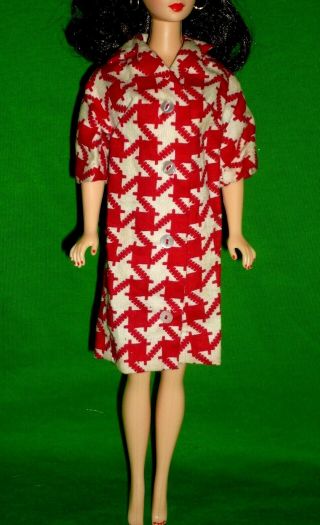 Vintage 1960s Homemade Button Front Red And White Shift Dress To Fit Barbie