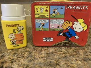Vintage 1965 Peanuts Lunch Box Tin With Rare Yellow Thermos Charlie Brown Snoopy
