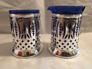 Avon Royal Sapphire Cobalt Blue Glass And Silver - Plated Creamer And Sugar Set