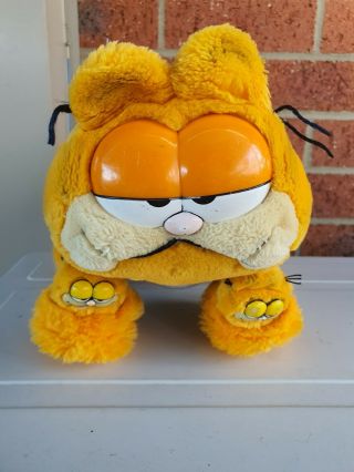 Rare 1981 Sleeping Bed Time Garfield Plush Toy,  With Tag And Garfield Slippers.