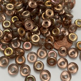 24 Vintage Glass Donut Ring Beads Rose Gold Metallic Copper 8mm Round Bddon7