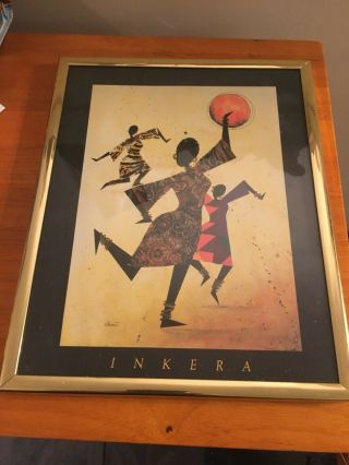 Vintage African Art Edward Hale Hallessie 8 X 10 Print Framed Inkera