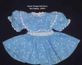 Vtg Doll Dress/clothes/blue/cotton/composition/compo/hard Plastic/baby Doll