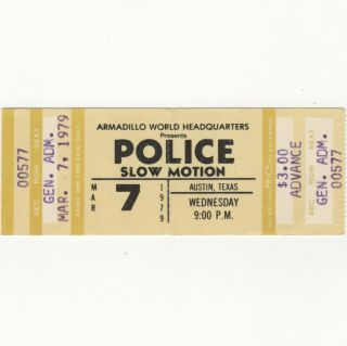 The Police & Slow Motion Concert Ticket Stub Austin Texas 3/7/79 Armadillo Rare