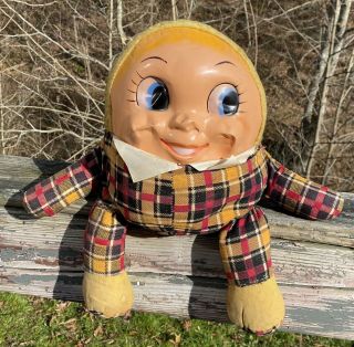 Vintage Humpty Dumpty Plush Stuffed Doll Knickerbocker 1950’s Rare Plastic Face