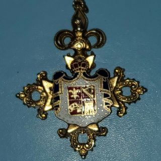 Antique/vintage Enamel Coat Of Arms Shield Brooch Fleur Di Les,  Harp,  Lion