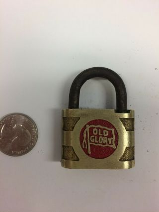 Vintage Old Glory Brass Padlock Lock Antique Red Flag Americana Hardware No Key