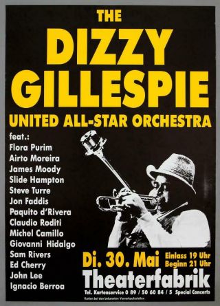 Dizzy Gillespie - Rare Vintage Munich 1989 Jazz Concert Poster