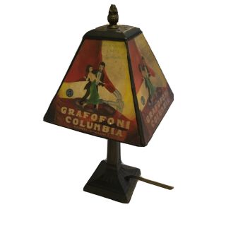 Vintage Rare Grafofoni Columbia Painted Table Lamp In Very