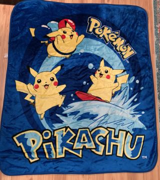 Vtg Pikachu Pokémon Throw Blanket Surfing Flying Rare Soft 50 X 60 Northwest Co