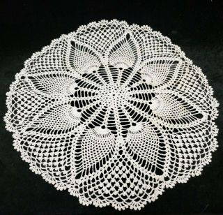 Vintage Antique Hand Crocheted Lace Doily Tablecloth 19 " Pineapple 1940s Estate