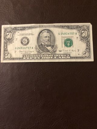 1990 G Fifty Dollar Bill $50 Federal Reserve Old Vintage Rare