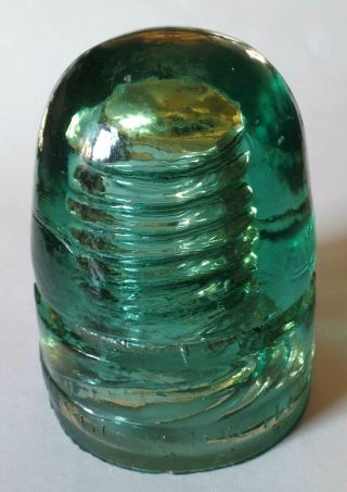 Antique Aqua Glass Insulator With Marking On Bottom Front (q3)