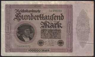 1923 100000 Mark Germany Vintage Paper Money Banknote Currency Bill Antique Vf