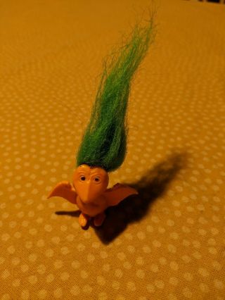 Vintage Yellow Bat Troll Green Haired Pencil Topper,  Rare