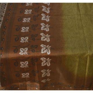 Tcw Vintage Green Sarees 100 Pure Silk Printed Sari Craft Decor Fabric 2
