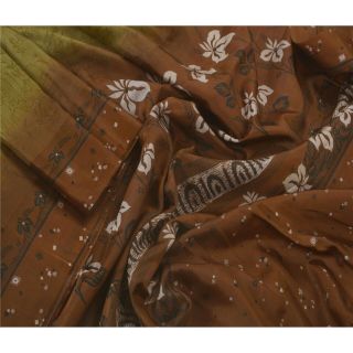 Tcw Vintage Green Sarees 100 Pure Silk Printed Sari Craft Decor Fabric 3