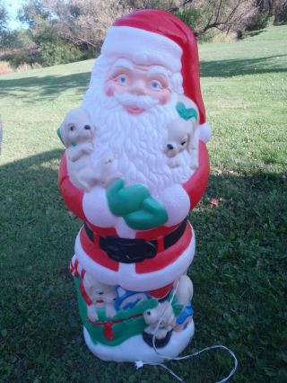 Rare Vintage Blow Mold Santa Clause With Puppy,  Puppies 42 " Tall