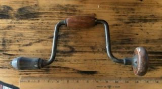 Vintage Hand Crank Wood Handle Drill Screw Driver Made In Usa Antique