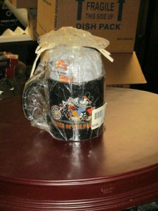 Disney Rare Mickey Mouse Rides A Motorcycle Like Harley Davidson Coffee Cup,  Shir