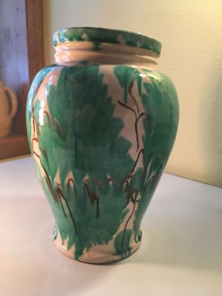 Rare Vintage Oaxaca Mexican Green Drip Glaze Redware Pottery Vase