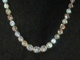 Vintage Barrel Clasp Single Strand Aurora Borealis Crystal Bead Necklace 2