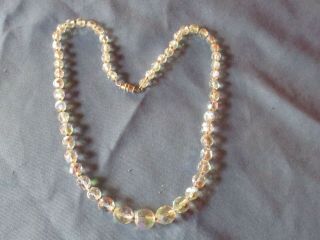 Vintage Barrel Clasp Single Strand Aurora Borealis Crystal Bead Necklace 3