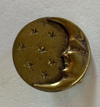 Antique Vintage Metal Button From The 1900’s Man In The Moon Picture W/ Stars