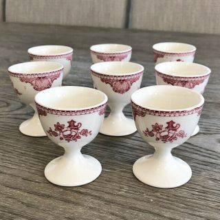 Set Of 8 Double Egg Cups,  Old Britain Castles Pink Johnson Brothers Vintage Rare