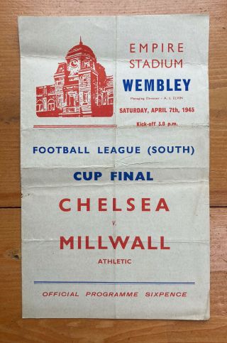 1945 Fa Cup Final (south) Chelsea V Millwall Rare