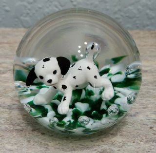 Gibson Sulfide Art Glass Dalmation Puppy Dog Paperweight Rare 1999