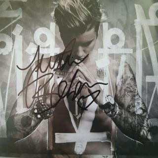 Rare Hand Signed Justin Bieber Signature Autographed Cd Album " Purpose "