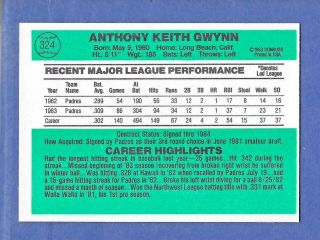 1984 Donruss Tony Gwynn San Diego Padres 324 YEAR 2 GEM Quality RARE 2