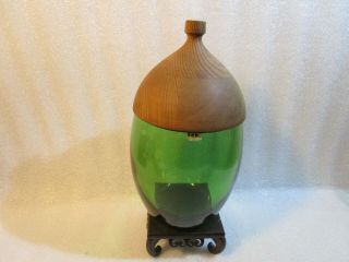 Vintage Swedish Art Glass Green Kosta Boda Glass Storage Jar & Lid Signed Rare
