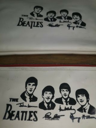 2x VINTAGE 1960 ' S RARE white THE BEATLES ZIPPERED PENCIL CASE green & red zip 2
