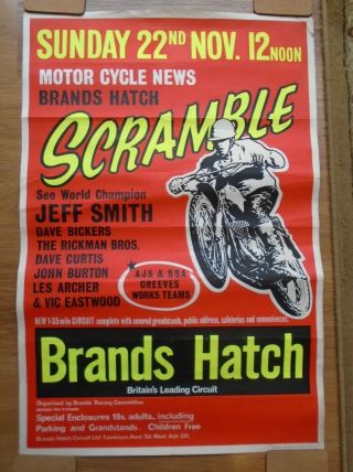 Brands Hatch Scramble Poster Motocross Jeff Smith 22nd Nov 1970 Rare