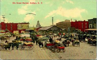 Antique Postcard Buffalo York " Elk Street Market " Schintzins Fruits