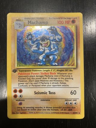 Machamp First Edition Pokémon Card 8/102 Rare Holo