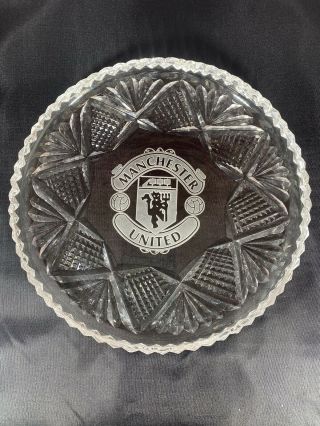 Very Rare Lead Cut Crystal Etched Manchester United Man Utd Glass Plate