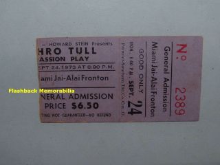 Jethro Tull 1973 Concert Ticket Stub Miami Jai - Alai Fronton Passion Play Rare