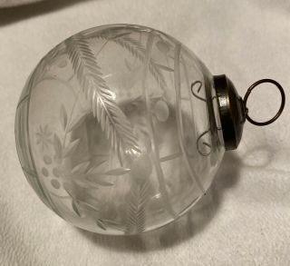 Vintage Large glass Etched Kugel Blown Christmas Tree Ornament Clear Huge Rare 2