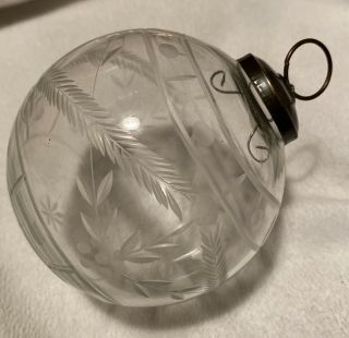 Vintage Large glass Etched Kugel Blown Christmas Tree Ornament Clear Huge Rare 3