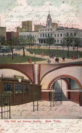 Antique Postcard C1907 City Hall And Subway Station York City Ny Nyc 13642